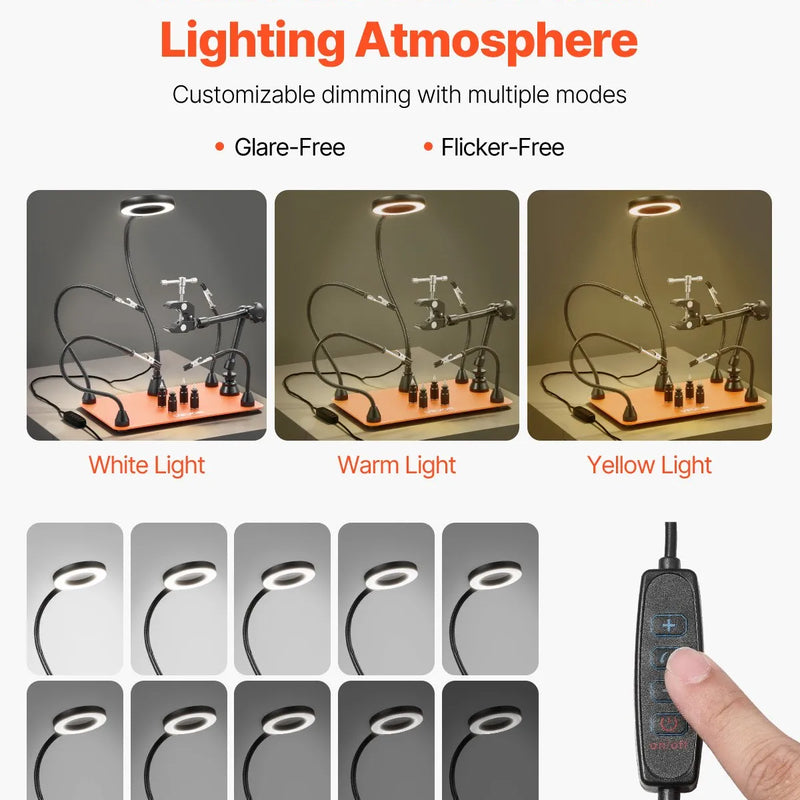 Магнитная паяльная станция с третьей рукой, 3× светодиодной лампой, 4 держателями для печатных плат и 360° держателем для пистолета горячего воздуха, сверхмощная базовая модель для работы с электроникой