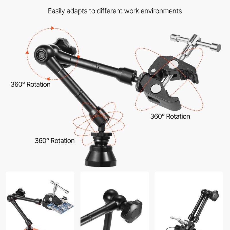 Magnetiline jootmisjaam kolmanda käega, 4 reguleeritavat hooba, klamber, 3x LED suurendaja, 4 PCB hoidikut ja 360° kuumaõhupüstoli hoidik, jootmisassistent elektroonikaremondiks, käsitööks ja DIY-projektideks