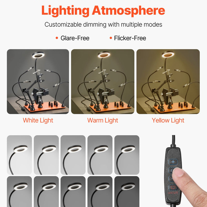 Magnetiline jootmisjaam kolmanda käega, 4 reguleeritavat hooba, klamber, 3x LED suurendaja, 4 PCB hoidikut ja 360° kuumaõhupüstoli hoidik, jootmisassistent elektroonikaremondiks, käsitööks ja DIY-projektideks