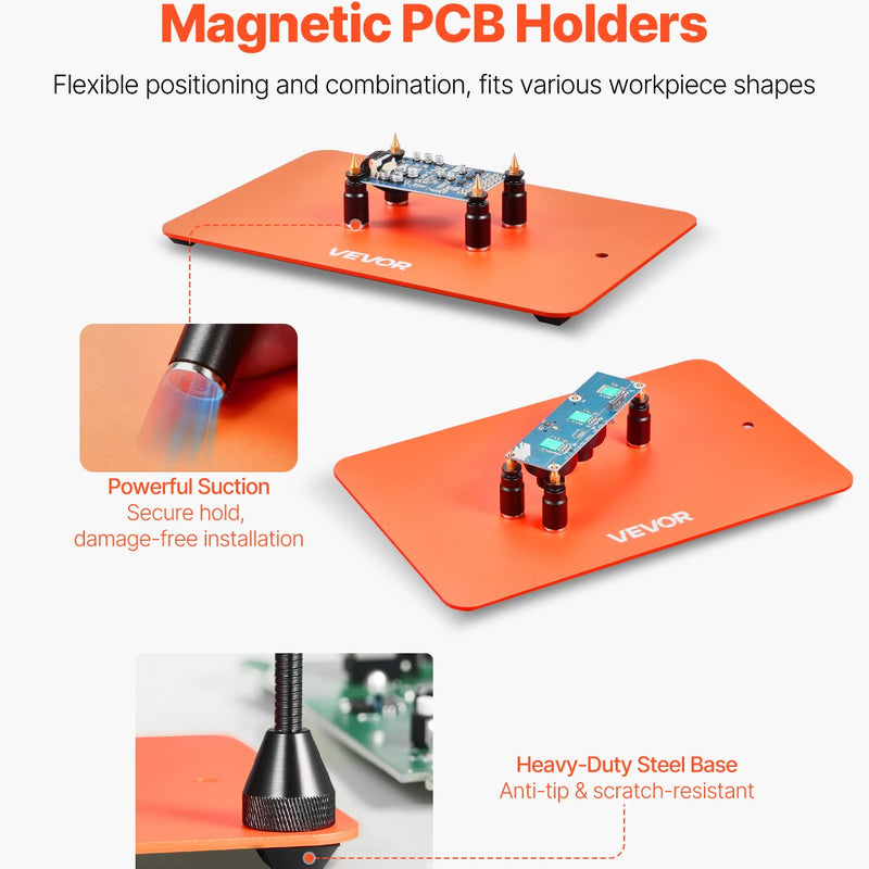 Magnetiline jootmisjaam kolmanda käega, 4 reguleeritavat hooba, klamber, 3x LED suurendaja, 4 PCB hoidikut ja 360° kuumaõhupüstoli hoidik, jootmisassistent elektroonikaremondiks, käsitööks ja DIY-projektideks