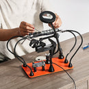 Magnetiline jootmisjaam kolmanda käega, 4 reguleeritavat hooba, klamber, 3x LED suurendaja, 4 PCB hoidikut ja 360° kuumaõhupüstoli hoidik, jootmisassistent elektroonikaremondiks, käsitööks ja DIY-projektideks