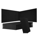 Akustiskie putuplasta paneļi, 4 gab., 122 × 61 × 5 cm, piramīdas formas skaņas izolācijas sienas paneļi, ugunsdroši skaņas slāpējoši paneļi studijai, sienām un griestiem, melni