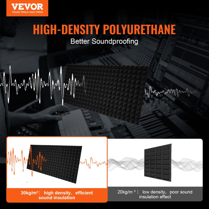 Akustilised vahtplastipaneelid, 4 tk, 122 × 61 × 5 cm, püramiidikujulised heliisolatsioonipaneelid, tulekindlad heliisolatsioonipaneelid stuudio, seinad ja laed, mustad