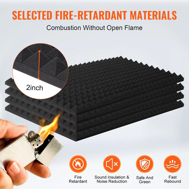 Akustilised vahtplastipaneelid, 4 tk, 122 × 61 × 5 cm, püramiidikujulised heliisolatsioonipaneelid, tulekindlad heliisolatsioonipaneelid stuudio, seinad ja laed, mustad