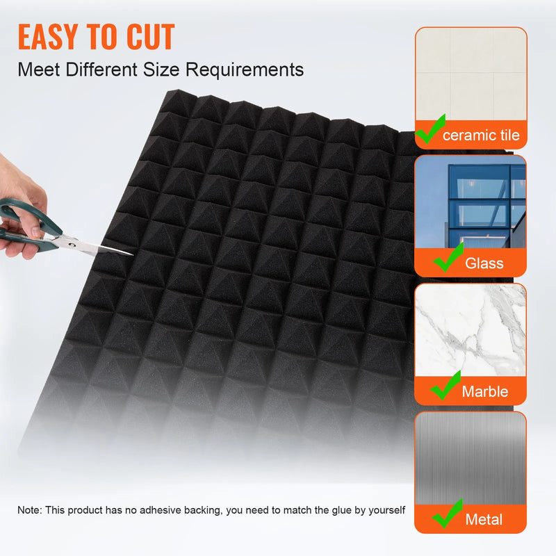 Akustilised vahtplastipaneelid, 4 tk, 122 × 61 × 5 cm, püramiidikujulised heliisolatsioonipaneelid, tulekindlad heliisolatsioonipaneelid stuudio, seinad ja laed, mustad