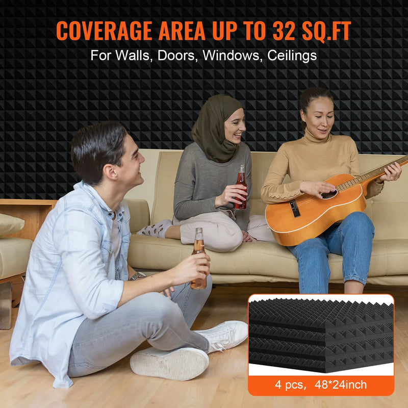 Akustilised vahtplastipaneelid, 4 tk, 122 × 61 × 5 cm, püramiidikujulised heliisolatsioonipaneelid, tulekindlad heliisolatsioonipaneelid stuudio, seinad ja laed, mustad