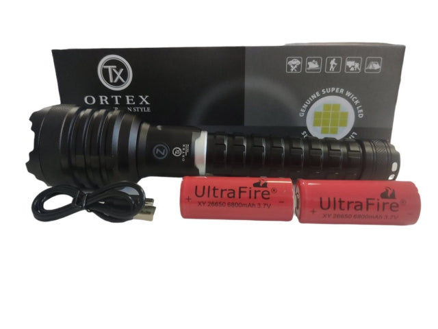 ORTEX pocket torch with 5 lighting modes, 2x 26650 3.7V battery, USB Type-C charging