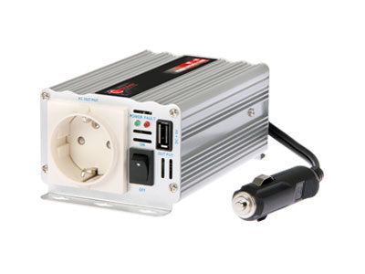 150W 230VAC/12V automaatne inverter, 150W väljund, 20A DC sisendkaitsme, 1x230V AC pistikupesa, 5V - 2A usb väljund, kaabel koos süütepistikuga. Väljundvõimsus 450W, tühikäiguvool <0.4A, 620g, 155x91x63mm.