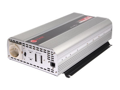 2000W 230VAC/12V C-PWR automaatne inverter, väljund 2000 W, DC sisendkaitsmed 6 x 40A, 2x230V AC-pesad, kruviklemmid, pesa kaugjuhtimispuldi jaoks. Väljundvõimsus 4500W, koormuseta voolu <1.5A, 4.4kg, 395x236x92mm.
