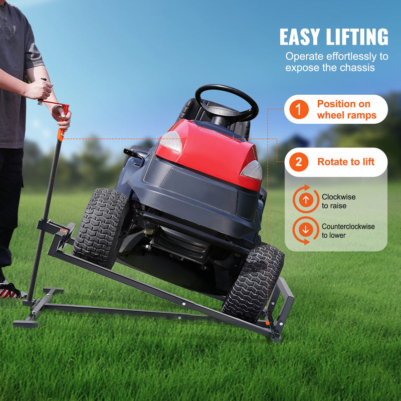 VEVOR teleskopiskais apkopes pacēlājs zāles pļāvējam, 400 kg celtspēja, ar kloķa rokturi un uzgali elektroinstrumentam, salokāms, melns