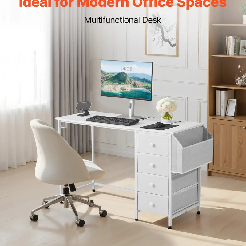 VEVOR datorgalds ar auduma atvilktnēm, 120 cm, maināms izvietojums, metāla rāmis, balts