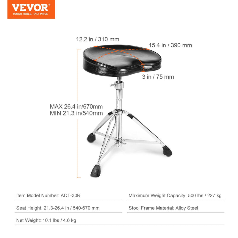 VEVOR bungu krēsls, augstums regulējams 540–670 mm, polsterēts sēdeklis ar neslīdošām kājām, 360° grozāms, līdz 227 kg slodze, ar 5A vālītēm