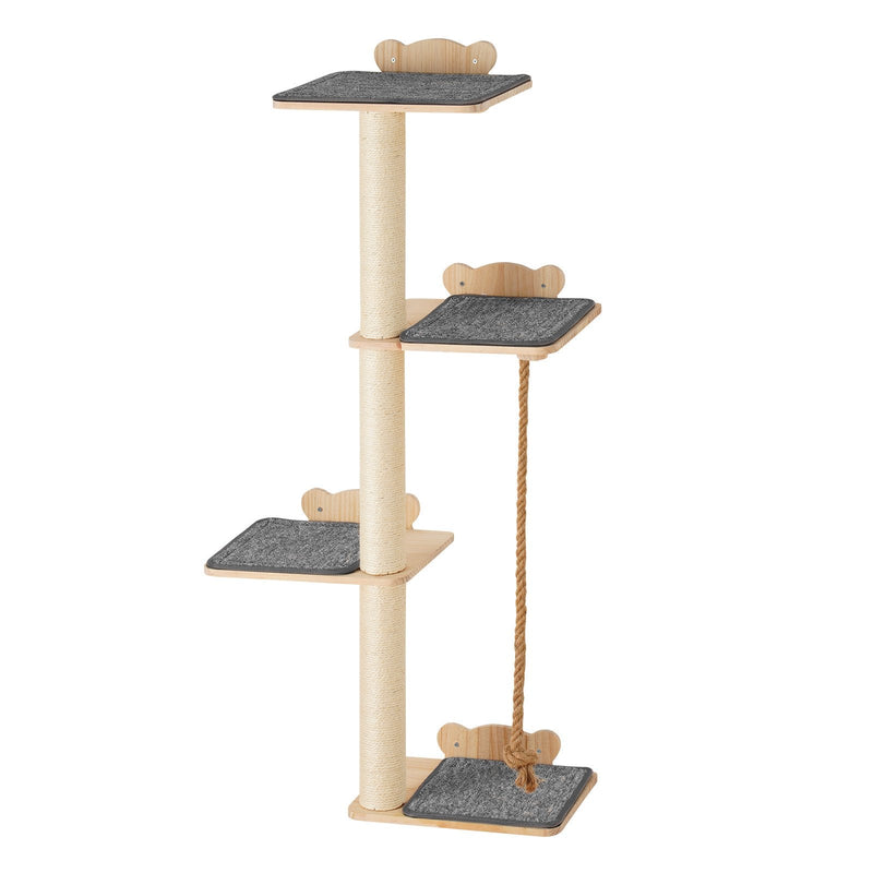 VEVOR sienas kaķu mēbeļu komplekts ar 4 līmeņu plauktiem un kāpšanas platformām, līdz 18 kg nestspēja, 12 mm priedes koka plaukts gulēšanai, rotaļām un kāpšanai