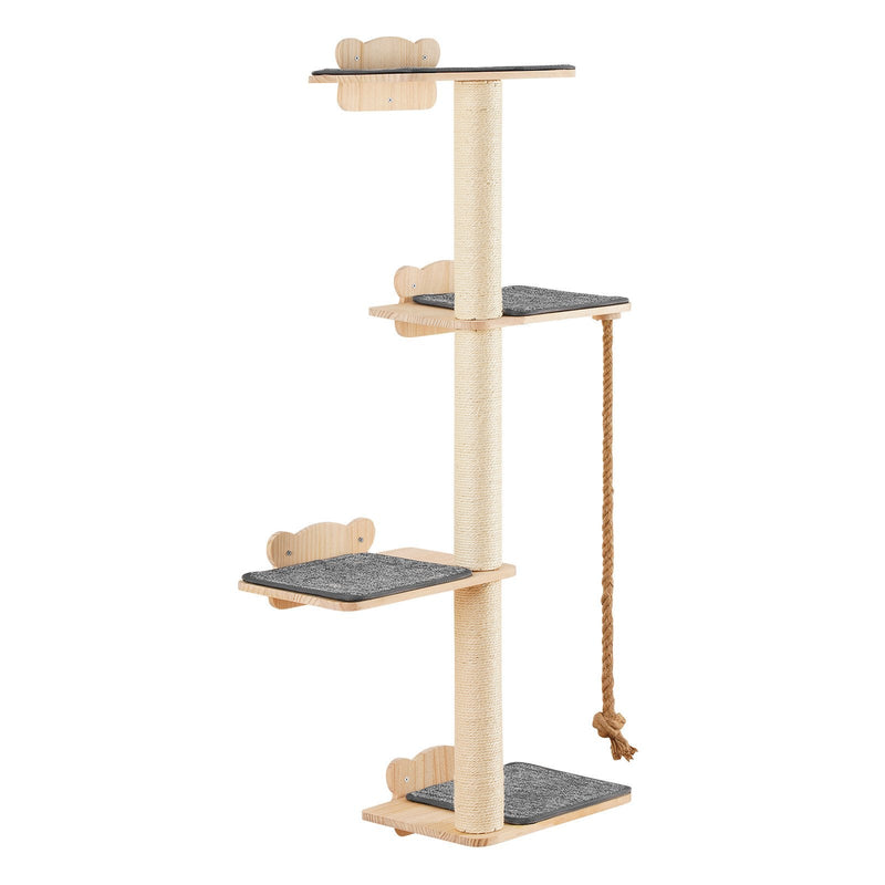 VEVOR sienas kaķu mēbeļu komplekts ar 4 līmeņu plauktiem un kāpšanas platformām, līdz 18 kg nestspēja, 12 mm priedes koka plaukts gulēšanai, rotaļām un kāpšanai