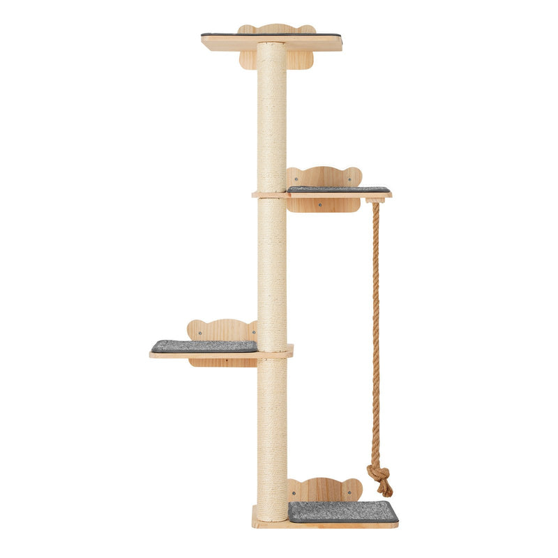 VEVOR sienas kaķu mēbeļu komplekts ar 4 līmeņu plauktiem un kāpšanas platformām, līdz 18 kg nestspēja, 12 mm priedes koka plaukts gulēšanai, rotaļām un kāpšanai