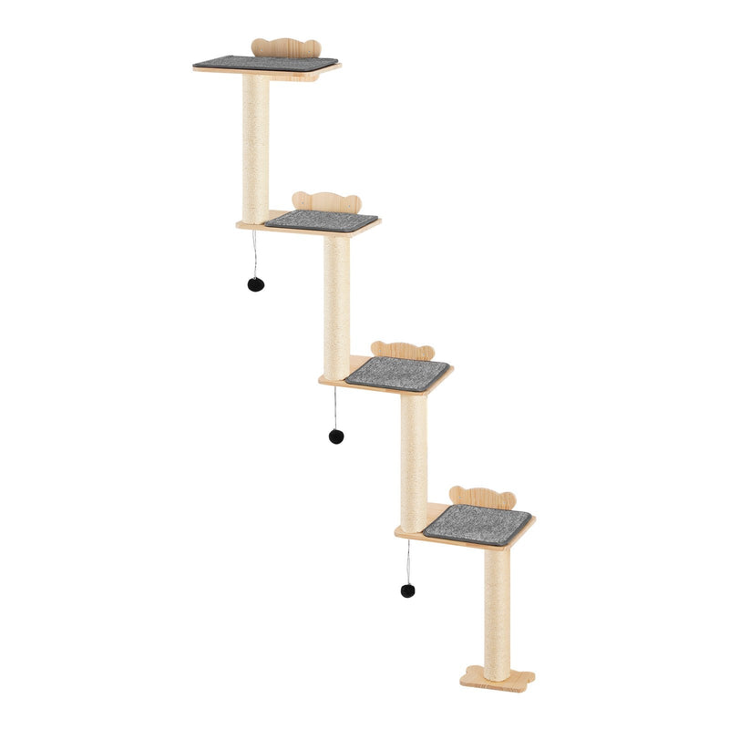 VEVOR sienas kaķu mēbeļu komplekts ar 4 līmeņu kāpšanas plauktiem, līdz 18 kg nestspēju, 12 mm priedes koka plaukts gulēšanai, rotaļām un kāpšanai