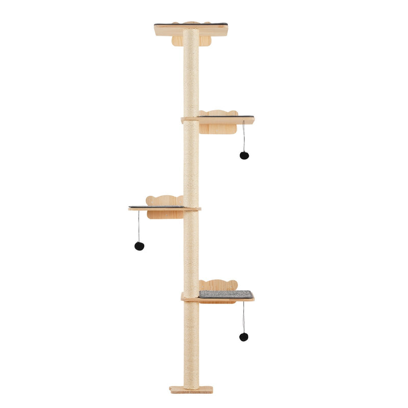 VEVOR sienas kaķu mēbeļu komplekts ar 4 līmeņu kāpšanas plauktiem, līdz 18 kg nestspēju, 12 mm priedes koka plaukts gulēšanai, rotaļām un kāpšanai
