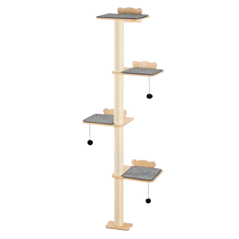 VEVOR sienas kaķu mēbeļu komplekts ar 4 līmeņu kāpšanas plauktiem, līdz 18 kg nestspēju, 12 mm priedes koka plaukts gulēšanai, rotaļām un kāpšanai