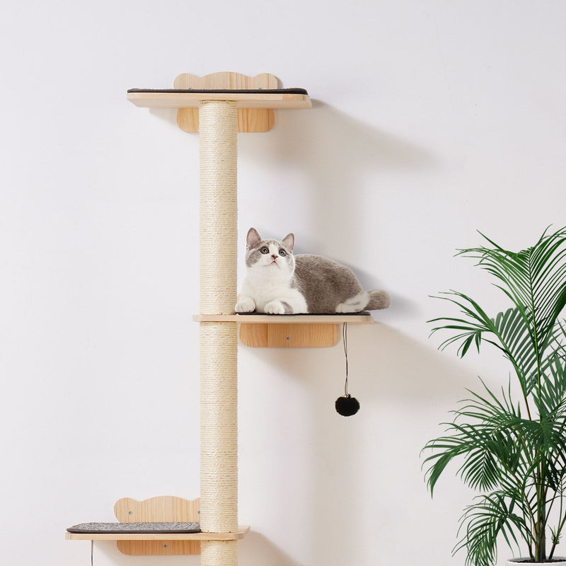 VEVOR sienas kaķu mēbeļu komplekts ar 4 līmeņu kāpšanas plauktiem, līdz 18 kg nestspēju, 12 mm priedes koka plaukts gulēšanai, rotaļām un kāpšanai