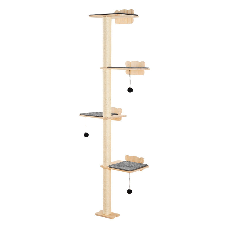 VEVOR sienas kaķu mēbeļu komplekts ar 4 līmeņu kāpšanas plauktiem, līdz 18 kg nestspēju, 12 mm priedes koka plaukts gulēšanai, rotaļām un kāpšanai