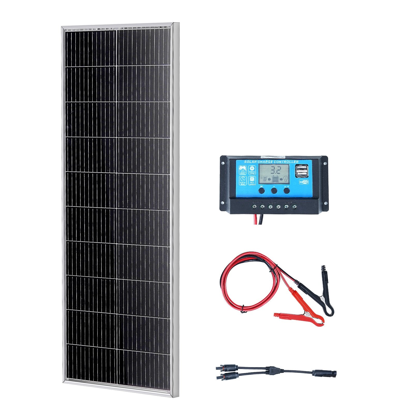 Available in 10 days! VEVOR 100W Monocrystalline Solar Panel Kit 12V Solar Panels and Charge Controller
