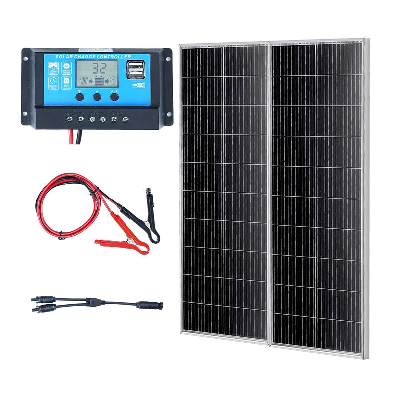 Available within 10 days!VEVOR 200W Monocrystalline Solar Panel Set 2 Pcs. Solar Panels and Charger Controller