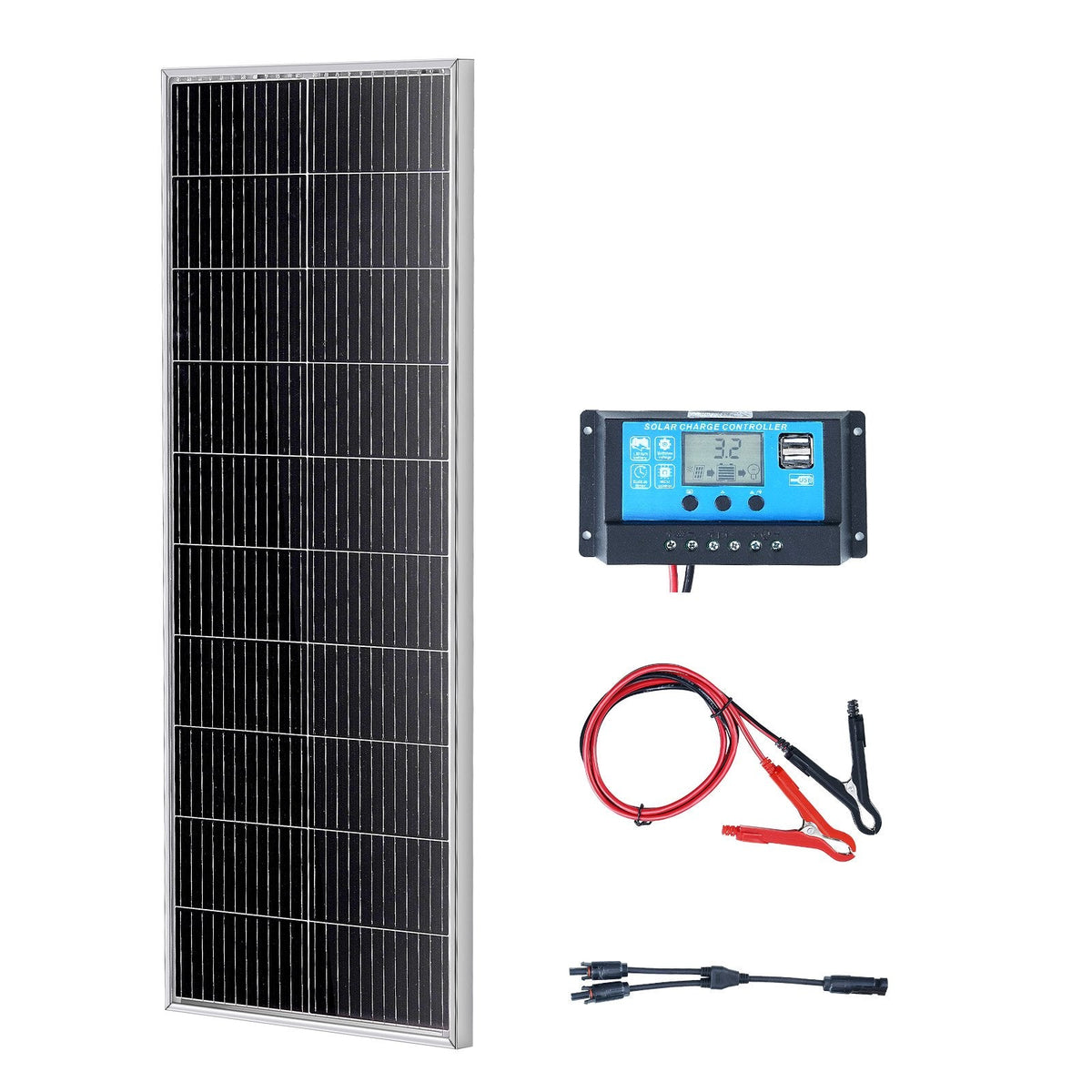 VEVOR 100W 12V monokristālisko saules paneļu komplekts ar lādētāja kontrolieri
