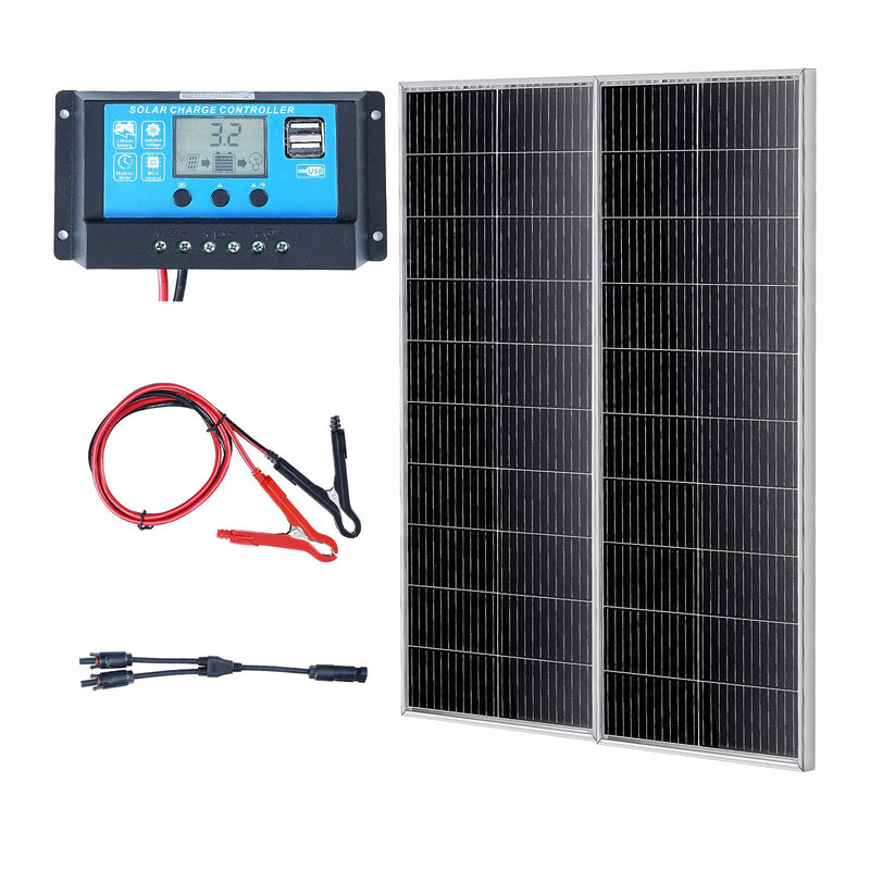 Available within 10 days!VEVOR 200W Monocrystalline Solar Panel Set 2 Pcs. Solar Panels and Charger Controller
