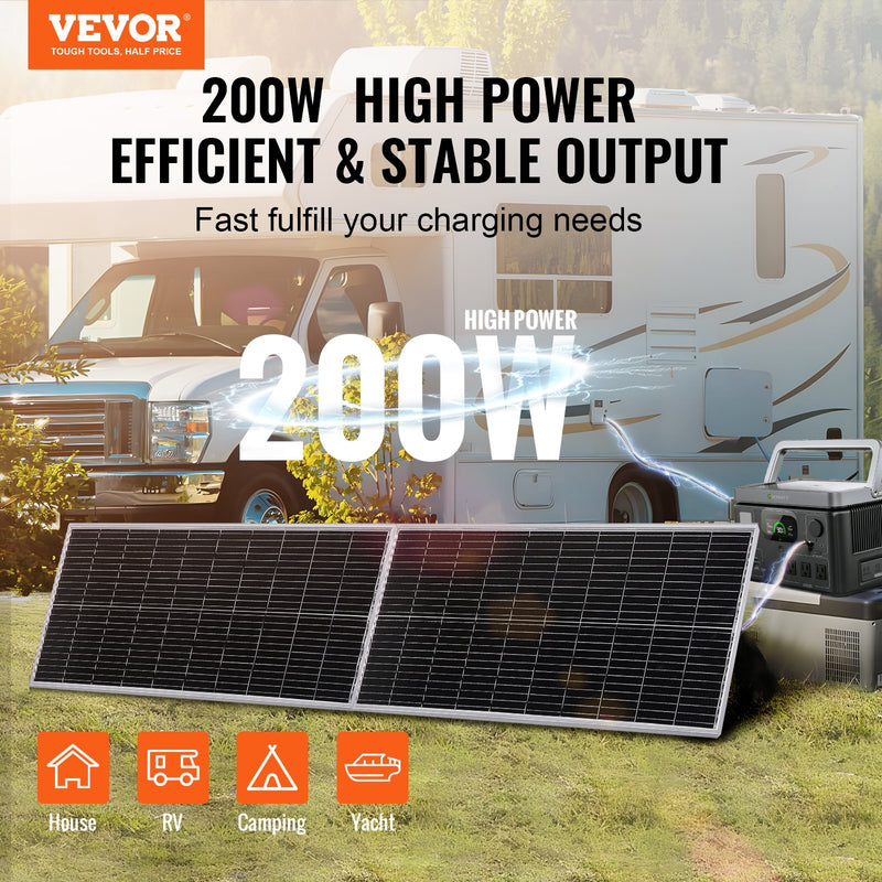 Available within 10 days!VEVOR 200W Monocrystalline Solar Panel Set 2 Pcs. Solar Panels and Charger Controller