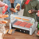 VEVOR Elektriskais Hotdogu Grils – 18 hotdogiem, 7 rullīši, 1,4 kW, aizsargmaliņa un plaukts