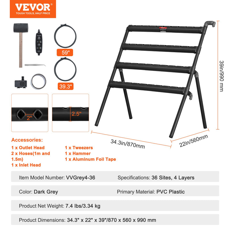 Pieejams 10 dienu laikā! VEVOR 4-līmeņu hidroponiskās audzēšanas sistēma, 36 stādīšanas vietas, komplekts, ar PVC caurulēm