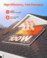 VEVOR 2 gab. 100 W monokristāliskie saules paneļi, 23 % augstas efektivitātes PV moduļi ar stabilu MC4 pieslēgumu, alumīnija rāmi un IP65 aizsardzību, piemēroti auto, laivām, kemperiem un autonomām jumta sistēmām