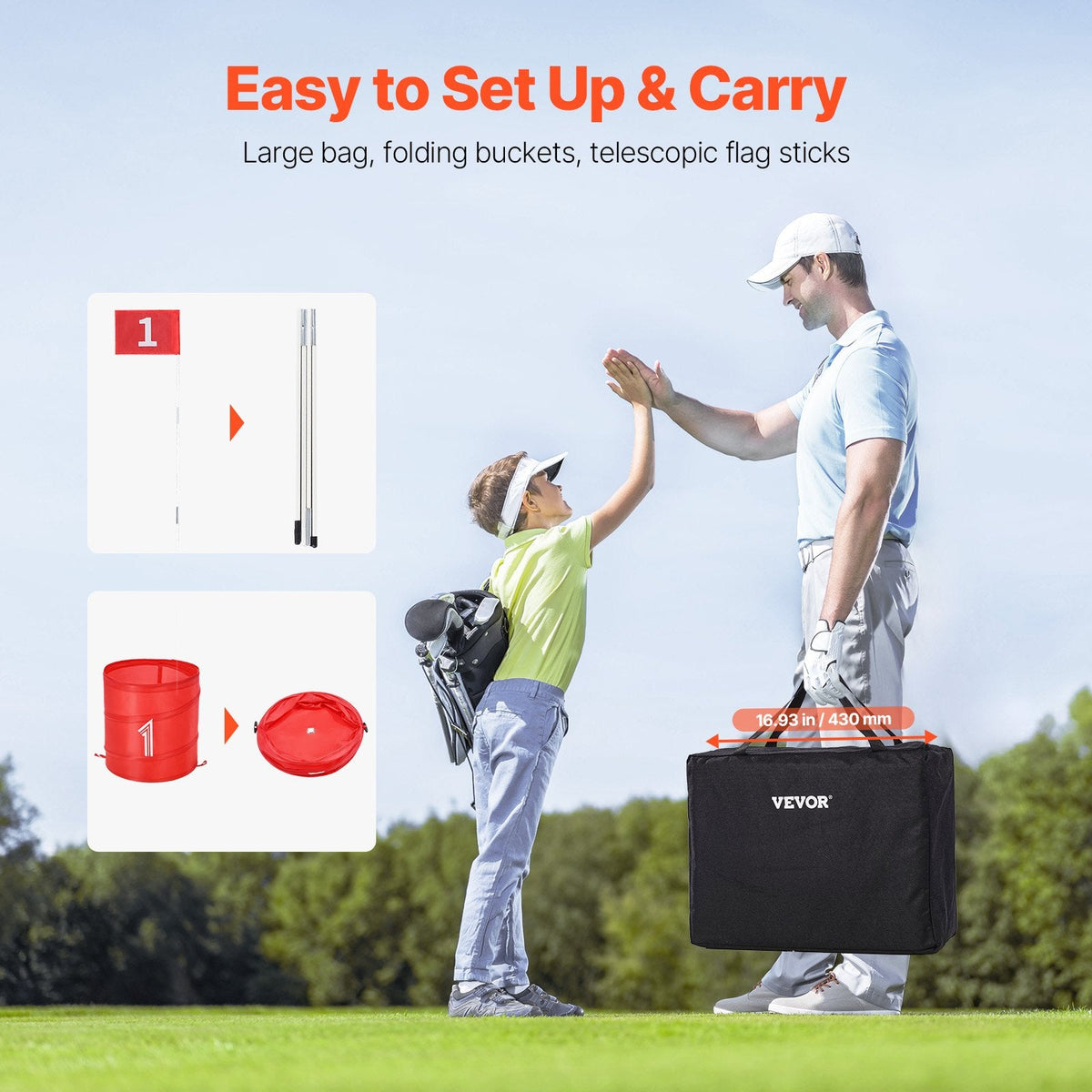 VEVOR 3 Cauruļu Pārnēsājamais Golfs Bērniem un Pieaugušajiem