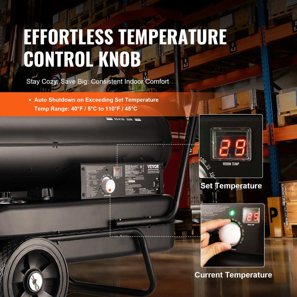 VEVOR 100,000 BTU Kerosene/Diesel Compressed Air Torpedo Heater with Thermostat