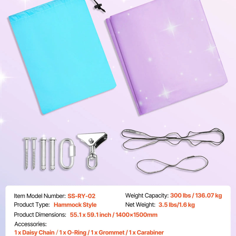 VEVOR sensorās šūpoles bērniem, divslāņu auduma sensorais šūpuļtīkls lietošanai telpās un ārā, ar 360° grozāmu griestu stiprinājumu, O veida siksnu un regulējamu augstumu, maksimālā slodze 136 kg