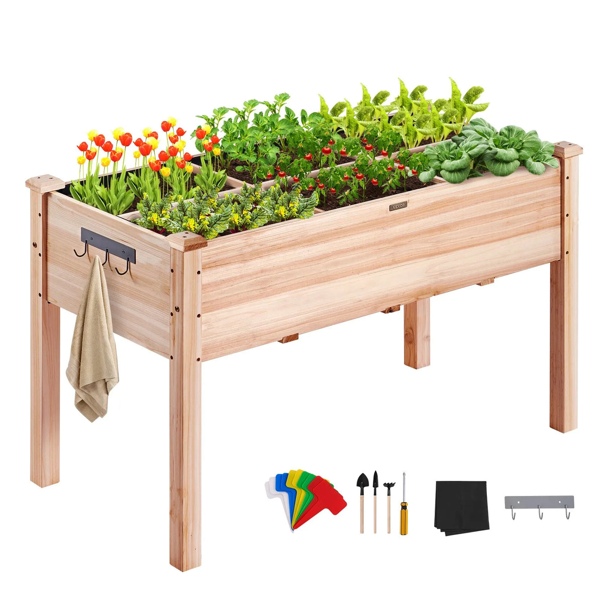 Koka paaugstinātā dārza dobe stādīšanas kaste 120 × 58 × 76 cm ziediem, dārzeņiem un garšaugiem