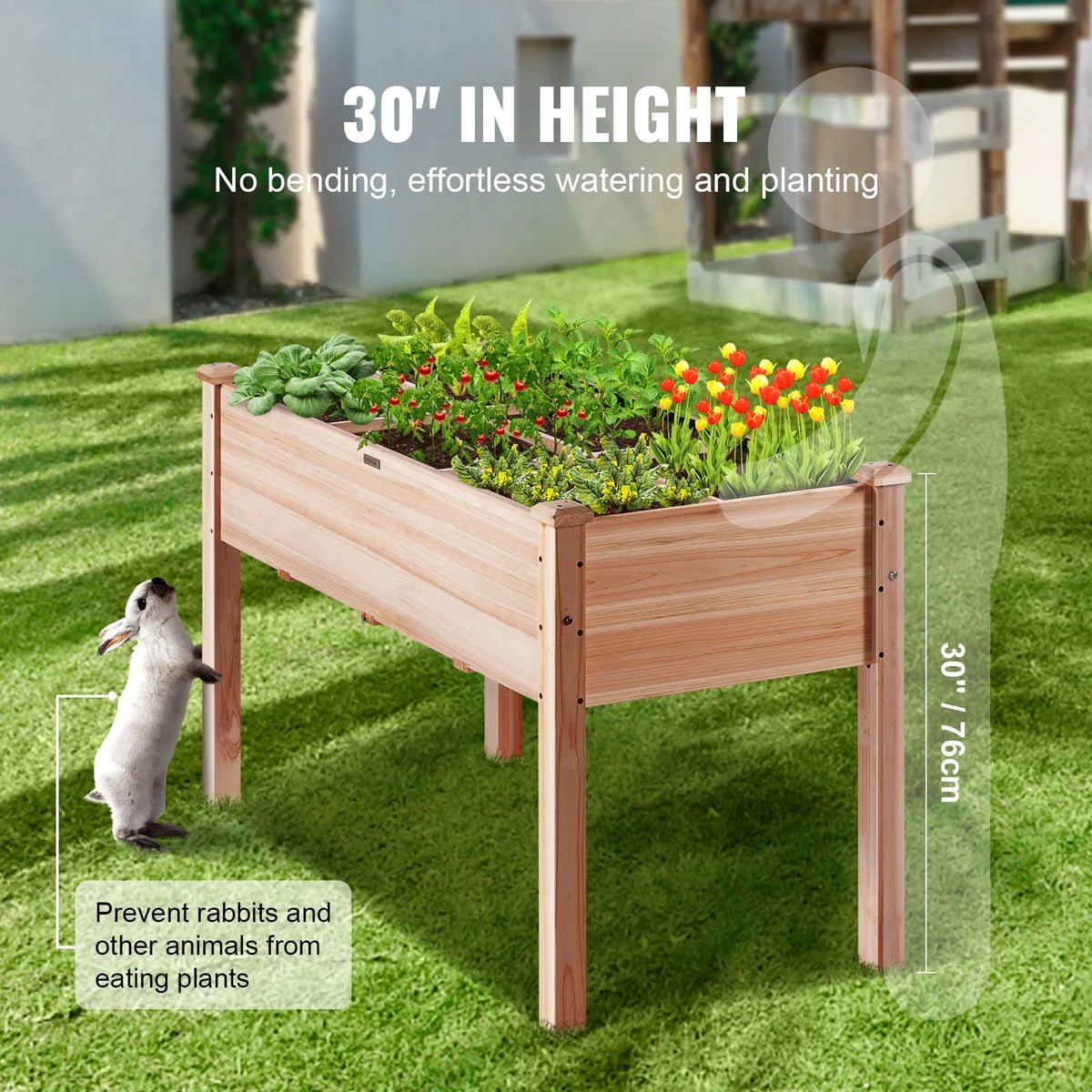 Koka paaugstinātā dārza dobe stādīšanas kaste 120 × 58 × 76 cm ziediem, dārzeņiem un garšaugiem