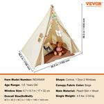 VEVOR bērnu rotaļu telts Teepee, telts bērniem 1–5 gadu vecumā ar paklājiņu un dekoratīvām plīša bumbiņām, bērnu telts ar logiem lietošanai telpās un ārā, piemērota zēniem un meitenēm, bēša