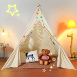 VEVOR bērnu rotaļu telts Teepee, telts bērniem 1–5 gadu vecumā ar paklājiņu un dekoratīvām plīša bumbiņām, bērnu telts ar logiem lietošanai telpās un ārā, piemērota zēniem un meitenēm, bēša
