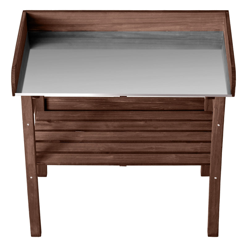 VEVOR dārza darba galds stādu pārstādīšanai ar 78 × 38 cm koka virsmu, uzglabāšanas plauktiem un āķiem, āra dārzkopības darba stacija terasei, pagalmam un balkonam, brūns