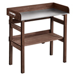 VEVOR dārza darba galds stādu pārstādīšanai ar 78 × 38 cm koka virsmu, uzglabāšanas plauktiem un āķiem, āra dārzkopības darba stacija terasei, pagalmam un balkonam, brūns