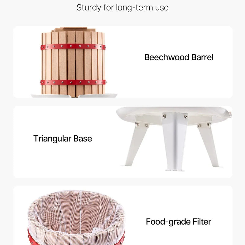 Ручной пресс для фруктового вина 12 литров, деревянная корзина, для производства вина