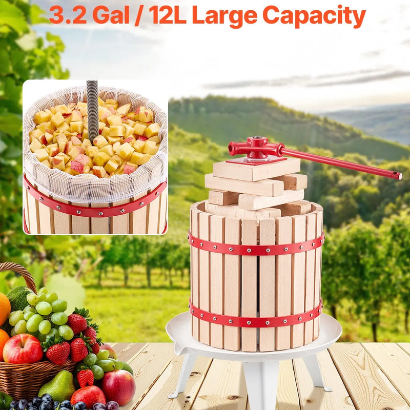 Ручной пресс для фруктового вина 12 литров, деревянная корзина, для производства вина