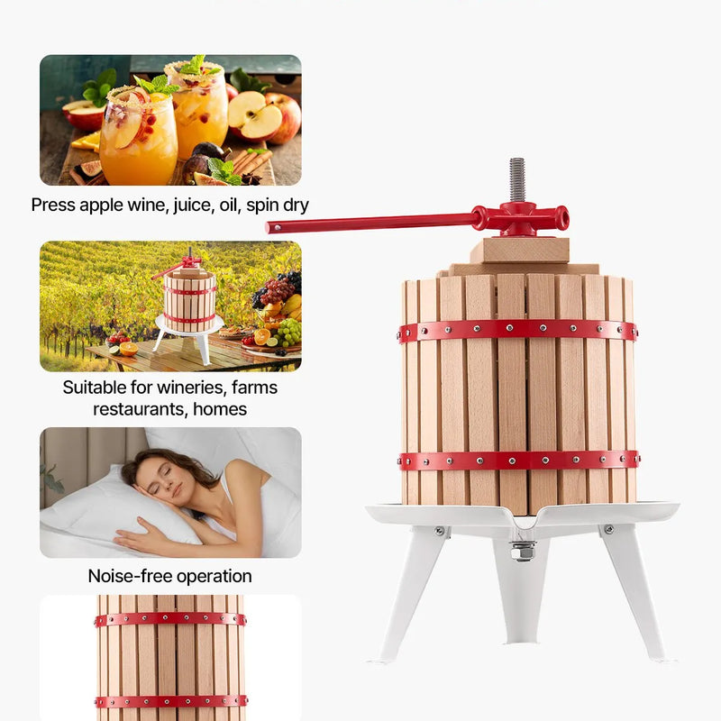 Ручной пресс для фруктового вина 12 литров, деревянная корзина, для производства вина