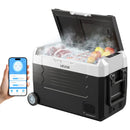 VEVOR auto ledusskapis ar kompresoru 35 l, -20 °C līdz 20 °C, DC 12/24 V un AC 100–240 V, ar lietotnes vadību, riteņiem un divām dzesēšanas zonām, piemērots RV, laivām, kempingam un makšķerēšanai