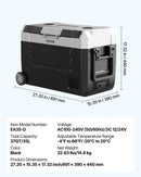 VEVOR auto ledusskapis ar kompresoru 35 l, -20 °C līdz 20 °C, DC 12/24 V un AC 100–240 V, ar lietotnes vadību, riteņiem un divām dzesēšanas zonām, piemērots RV, laivām, kempingam un makšķerēšanai
