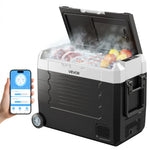 VEVOR auto ledusskapis 45 l ar kompresoru, DC 12/24 V un AC 100–240 V, temperatūra no -20 °C līdz +20 °C, divu zonu dzesētājs ar lietotnes vadību un riteņiem, piemērots auto, RV, laivām, kempingam un makšķerēšanai