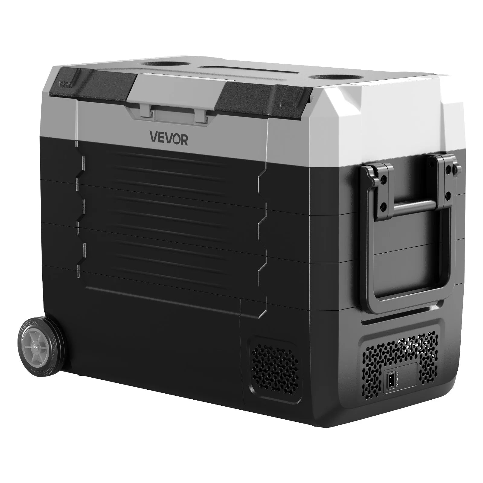 VEVOR auto ledusskapis 45 l ar kompresoru, DC 12/24 V un AC 100–240 V, temperatūra no -20 °C līdz +20 °C, divu zonu dzesētājs ar lietotnes vadību un riteņiem, piemērots auto, RV, laivām, kempingam un makšķerēšanai