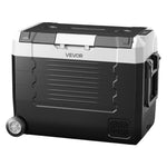 VEVOR auto ledusskapis 45 l ar kompresoru, DC 12/24 V un AC 100–240 V, temperatūra no -20 °C līdz +20 °C, divu zonu dzesētājs ar lietotnes vadību un riteņiem, piemērots auto, RV, laivām, kempingam un makšķerēšanai