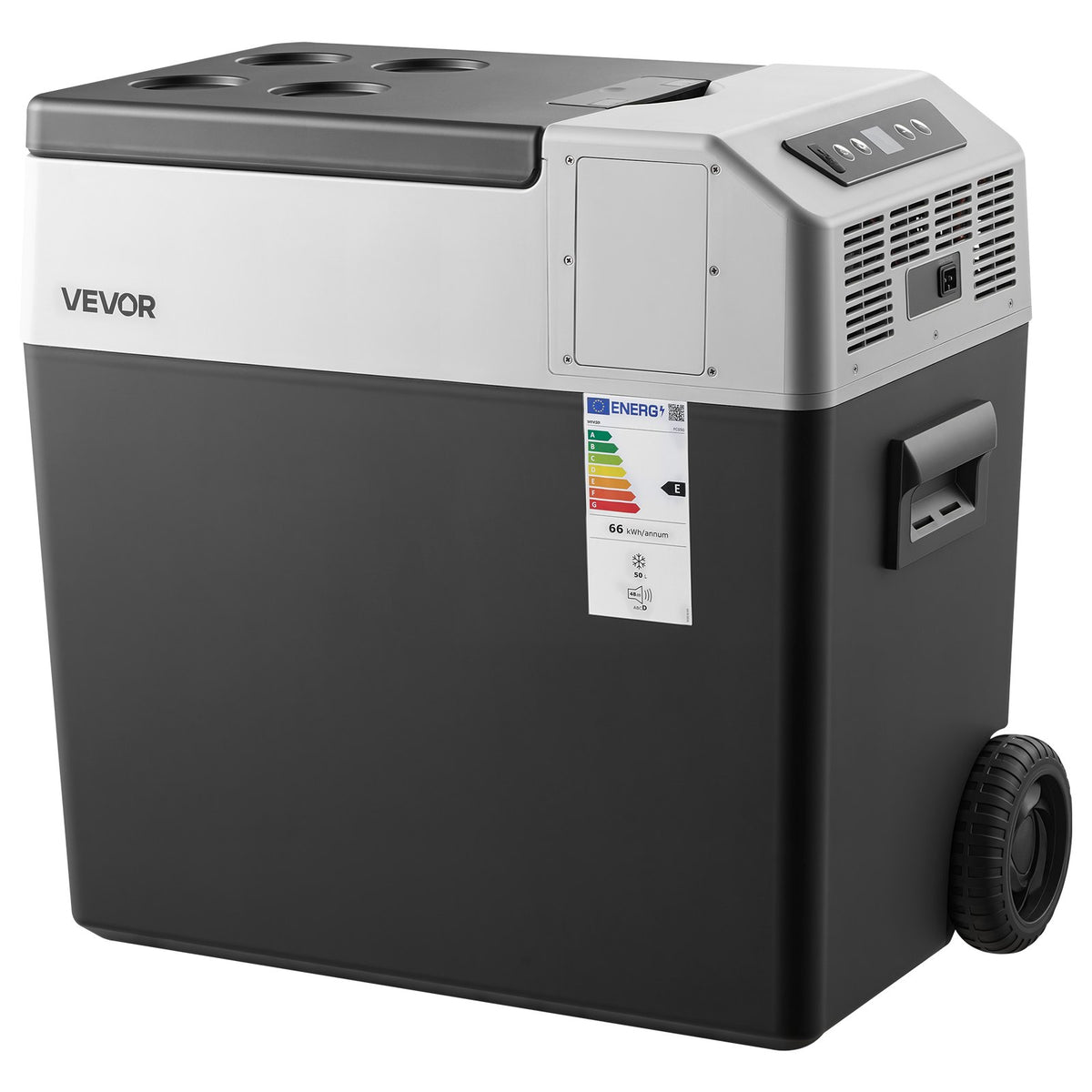 VEVOR 50 l automašīnas kompresora ledusskapis ar rokturi, riteņiem un lietotnes vadību, 12/24 V līdzstrāvai un 100–240 V maiņstrāvai, no -22 līdz 10 °C